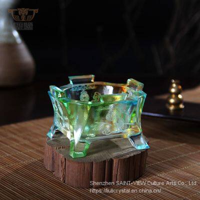 Circular Life: Crystal Glass Liuli Craft Candleholder Buddhism Worship Vessel Religious Pray photo-3
