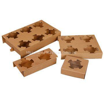 Hot Cold Drinks Disposable Brown kraft Paper Coffee Cup Holder Four Cup Carry Tray Holder