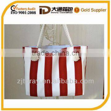 Beach Bag Red Cabana Stripes Rope Handles Mothers Day Large Tote Bag Red Handbag