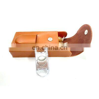 Handmade Hot Sale Cigar Cutter Travel Cigar Case with PU leather holder