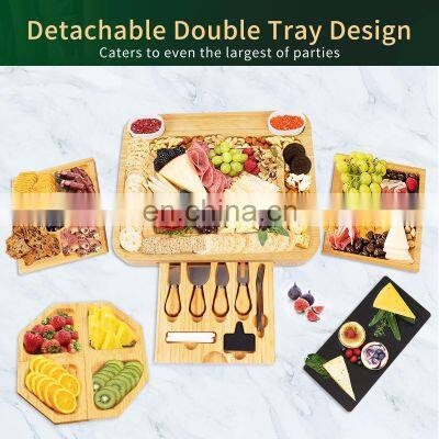 Bamboo Cheese Board Cutlery Set Serving Plate With Slate Includes Cheese Knives Tools photo-4