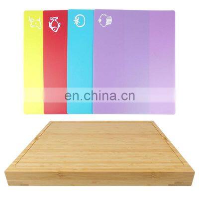 Extra Large Organic Bamboo Cutting Board With 7 Colored Silicone Cutting Mats photo-2