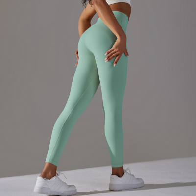 YYBD-0026,double-sided Brushed Nude Breathable Yoga Niners High-waisted Hip Lift Peach Skinny Sports Pants photo-4