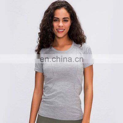 Custom Logo New Soft Slim Yoga Short Sleeve Breathable Workout Running Round Neck Gym Fitness Quick Dry Sports Wear For Women photo-5