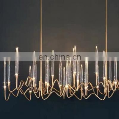 Iron Acrylic Golden Hanging Suspend Lamp Pendant wave Chandelier for Dining Room Villa Hotel Bar Restaurant Decorative Lights