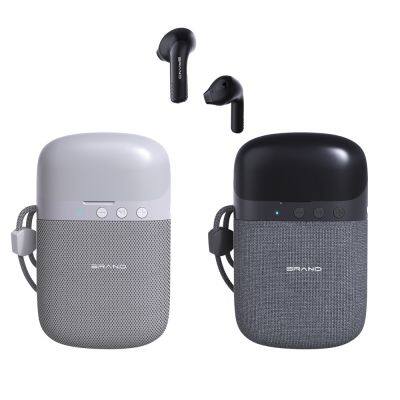 New Arrival 2 in 1 Outdoor Fabric Wireless Bluetooth Speaker with TWS True Stereo Wireless Earphone