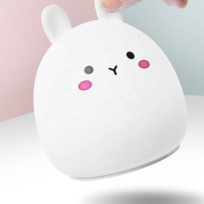 Rabbit Small Soft Silicon LED Night Light for Kids Children Table Lamp Bedroom Light Changing Tap Control Remote Colorful Light photo-3