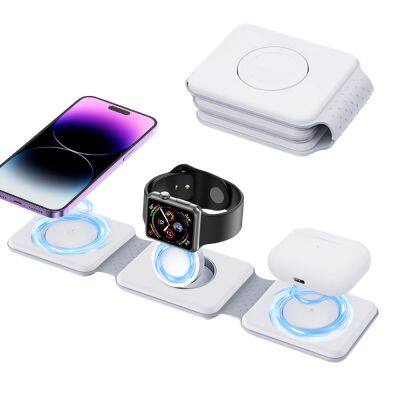 Magnetic 3 In 1 Foldable Wireless Charger For phone 12-15 15w Fast Wireless Charging Stand Station Portable Wireless Chargers