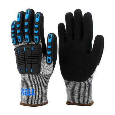 Snellsafety 13 Gauge HPPE  Nitrite Sandy Cut Resistant Abrasion With TPR Impact Safety Glove