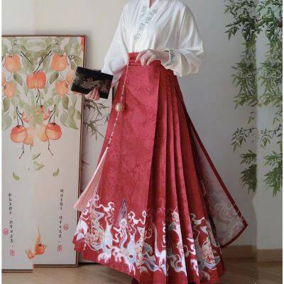 Wholesale Hanfu Pleated Skirt Woman Clothing Faldas Harajuku Vintage Maxi Chinese Style Horse Face Skirts for Women Saia One-piece Long photo-2