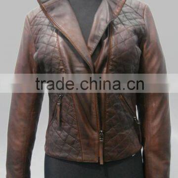 Stone washed genuine leather jacket women