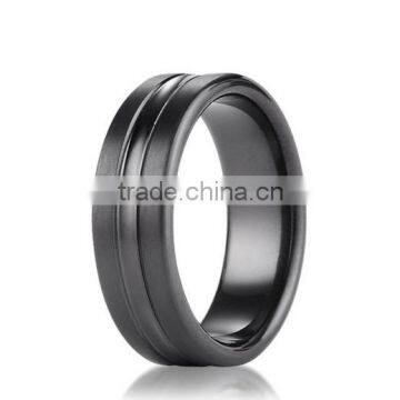 Mens Titanium, 7.5mm Comfort-Fit Satin High Polished Center Cut Ring