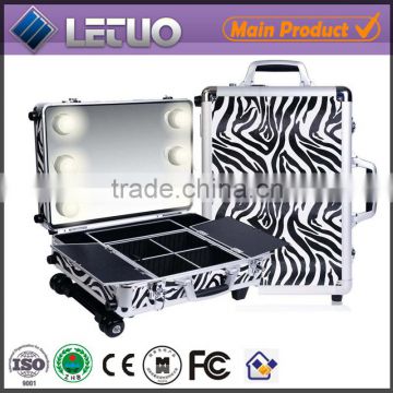 LED lighted portable makeup table with makeup led lighting case hair stylist travel carrying case with