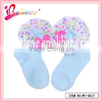 Delicate floral ribbon bow decoration factory bulk wholesale socks for cute baby (WT-0017)