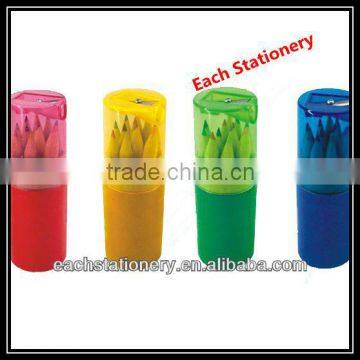 3.5 Inches Mini Natural Wooden Color Pencil Set In Cardboard Tube With Sharpener Lid