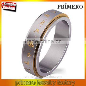 Rotatable High Quality Scripture Ring in Stainless Steel White Gold Plating for Men's Classical Luck Jewelry