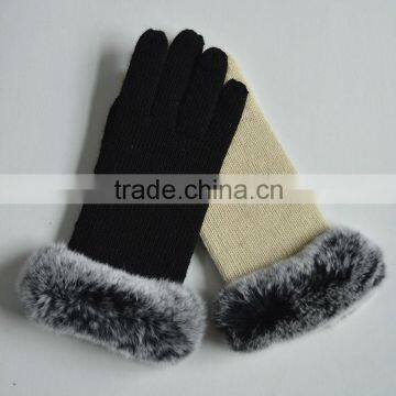 Women knit Winter Flexibility Gloves rabbit fur lining Knitted Gloves