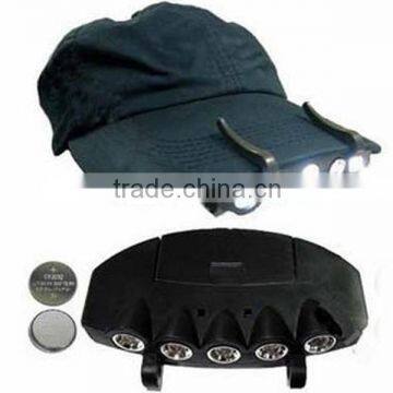 5LEDs Plastic Cap Hat Light 2*CR2032 Battery Powered LED Fishing Light LED Hat Light Sale Black LED Portable Headlamp