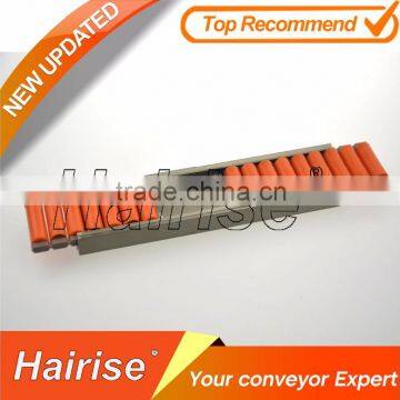 Smooth moving conveyor linear neck guide rail with plastic rollers