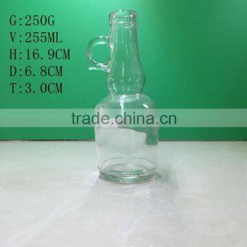 250ml 8oz oil bottle glass with wood lid and handle