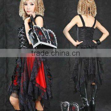 Black Red Cotton Pleated Lolita Skirt 61122