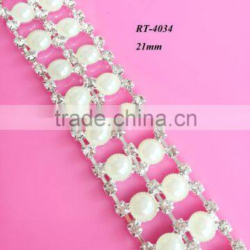 High Quality Rhinestone Beaded Trim, Pearl Cup Chain Work Design For Dresses (RT-4034)