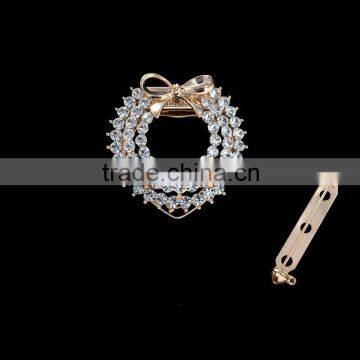 fashionable circle and bow shape alloy rhinestones scarf clip brooch pin