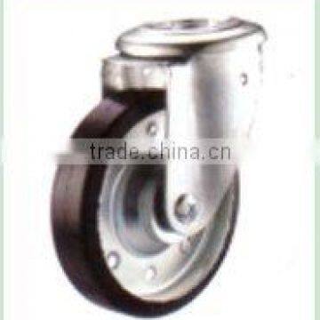 Swivel/Swivel Brake Bolt Hole Castor Fitted with Rubber Wheel Mold on Metal Rim, Flange Bearing