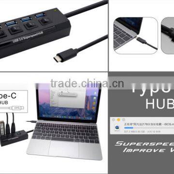 USB 3.1 Type C 4 Ports USB 3.0 Bus-Powered Hub Adapter With Individual Switch Converter for Apple New Macbook photo-2