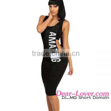 Dear-lover Amazing Graphic Print Black Midi Dress