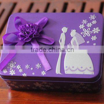 romantic wedding metal candy tin box with groom and bride printing