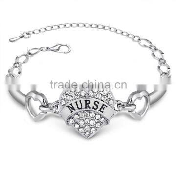 New NURSE Letter Jewelry Mom Sister Daughter Bracelet NURSE Heart Shape Beads Crystal Rhinestone For Women Gifts photo-2