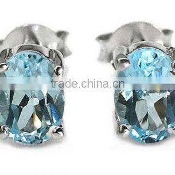 1.85ctw Genuine Blue Topaz Oval .925 Sterling Silver Stud Earrings