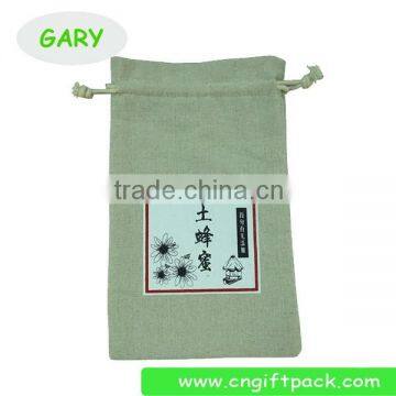 Natural Printed Linen Gift Pouch Drawstring for Honey Packaging