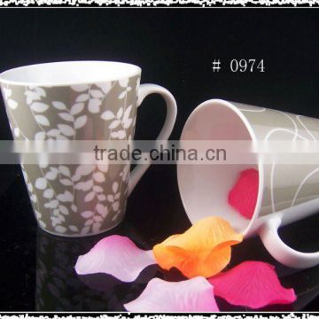 V shape high quality printed ceramic mug