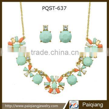 Newest design fashion wholesale colored fresh diamond simple bead jewelry set 2015