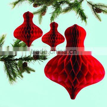 Vintage Christmas Red and White Paper Honeycomb Bauble Hanging Decoration photo-3