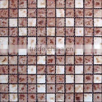 Imitation stone mosaic shape white mix brown color porcelain tile mosaic with machine cut