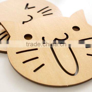 Plywood Carved Cartoon Animal Shape Wooden Cup Coaster Cup Saucers