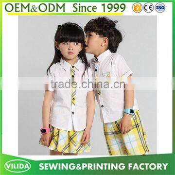 Hot Selling Kindergarten Uniform New Fashion Primary School Uniform White Shirt and Yellow Checked Shorts or Skirt photo-4