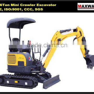 1.6 Ton Mini Size Rubber Track Hydraulic Crawler Excavator , CE / ISO Certificate, CT16-9D