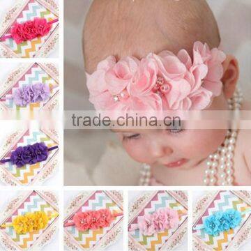 fashion baby headband chiffon pearl diamond flower with a shimmer Headbands Baby Flower Headbands hair accessories