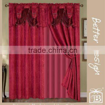 Betterdesign 10 minites Replied Polyester Burgundy 2 PCS Jacquard Luxury Room Blackout Curtain With Valance