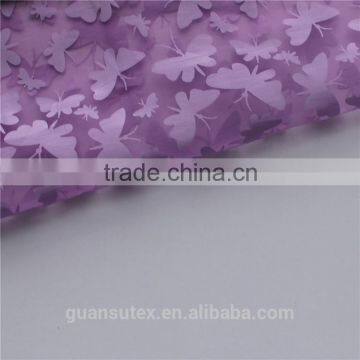 Top Fashion Butterfly Pattern Organza Lilac Burn Out Lace Fabric for Lady's Dress