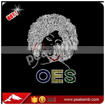 Wholesale Rhinestone Afro Girl Transfer Iron on OES Rhinestone Motif Design for Clothing