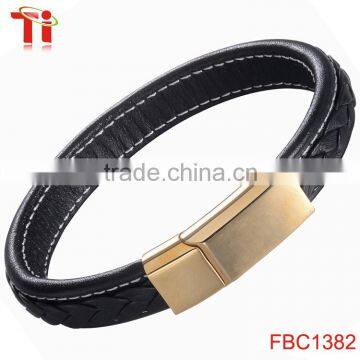 Genuine Leather Rope Magnetic Bracelet Locking Stainless Steel Bracelet for Men photo-2