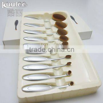 Professional Cosmetic Gold 10pcs Makeup Oval Brush Set With Retail Box photo-2