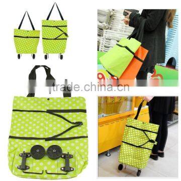 Lightweight Portable Foldable Dot Print Traveling Shopping Trolley Cart Handbag with Wheels