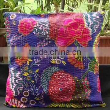 Traditional design Beautiful flower printed Kantha Pillow Cushion Cover Decorative Throw Cushion Cover 16*16" Inches