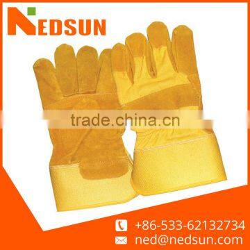 Regular type yellow safety work gloves leather